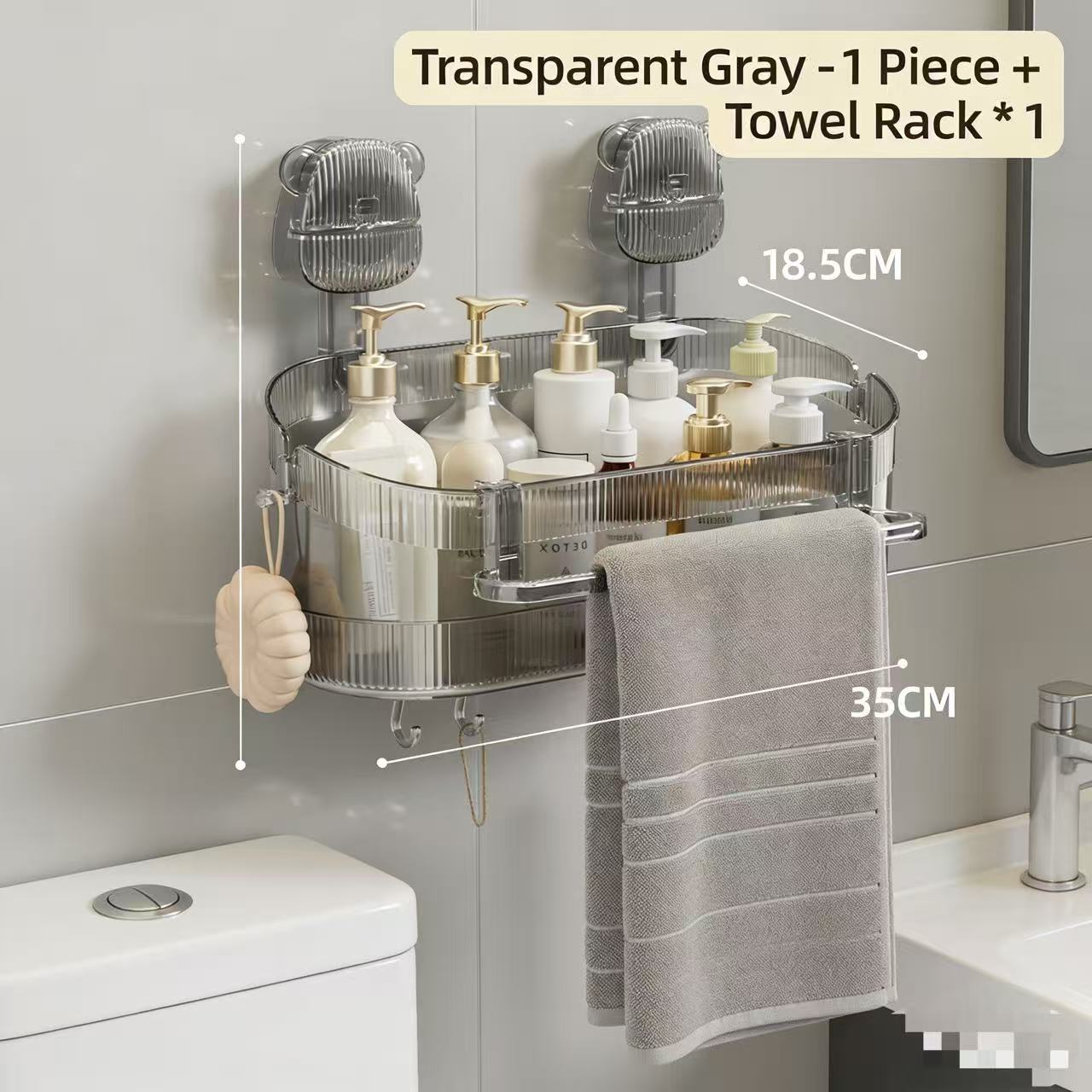 Très grand, transparent gris + 6 crochets + Porte-serviettes