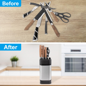 Bloc à couteaux universel en acier inoxydable de style nouveau avec support à couteaux carré plus aiguisé, rangement de couteaux gain de place - Product Image 5