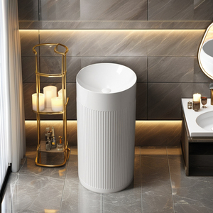 Di alta qualità Design moderno Hotel piedistallo lavabo nuovo brevettato a righe in <span class=keywords><strong>ceramica</strong></span> <span class=keywords><strong>lavandino</strong></span> in piedi tipo in nero opaco bianco - Product Image 1