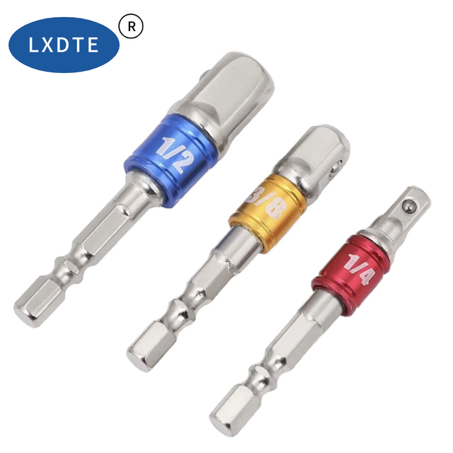 LXD 3-Piece 1/4" 3/8" 1/2" Hex Shank Power Drill Bit Extension Socket Adapter Set Hand CRV Material OEM Support