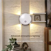 Veilleuse LED RGB à 4 têtes, détecteur de mouvement œil de chat, rechargeable Type-C, magnétique, sans fil, murale, en ABS, à intensité variable pour chambres et placards