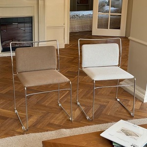 Modern Minimalist Stainless Steel PU Leather Foldable Durable High-End Elegant <b>Dining</b> <b>Chair</b> for Hotel Villa Small Apartment Use - Product Image 1