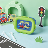 Boîte à bento pour enfants en PP avec ensemble de couverts, couvercle à fermeture à pression, fenêtre transparente, boîte à lunch portable pour l'école, boîte à lunch pour enfants avec dessins animés