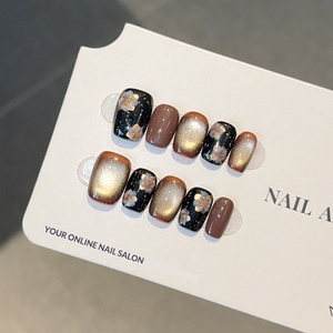Autocollants pour <span class=keywords><strong>ongles</strong></span> courts faits à la main, ultra-fins et sans trace, style français vintage, motif floral d'automne, couleur Maillard, <span class=keywords><strong>faux</strong></span> <span class=keywords><strong>ongles</strong></span> - Product Image 3