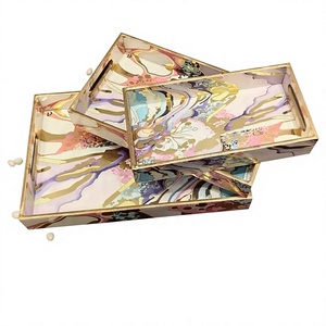 Florales Holz-Dekorationstablett Rechteckig Rustikales Handgefertigtes Holz-MDF Servier- und Präsentationstablett mit Meena-Druckdesign - Product Image 2