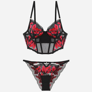 Corsé cintura Fishbone Gather Anti-flacidez alta calidad bordado europeo y americano pestañas ropa interior conjunto de 2 piezas - Product Image 1