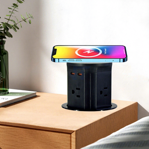 <span class=keywords><strong>Prise</strong></span> de table hydraulique américaine 4 prises IP44 avec prises escamotables automatiques en alliage d'aluminium et ports USB Type-C - Product Image 1