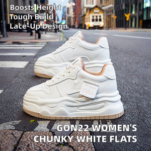 GON22 <span class=keywords><strong>Scarpe</strong></span> <span class=keywords><strong>Sportive</strong></span> Casual con Suola Spessa, Foderate in Pile, Bianche, con <span class=keywords><strong>Tacco</strong></span> Nascosto, Chiusura con Lacci, in Vera Pelle, per Aumentare l'Altezza, Autunno - Product Image 3