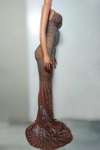 AD2406 Luxo Ball Gown Sweep Train Halter Mulheres Partido Banquete Sem Mangas Vestido Clube Rhinestone <span class=keywords><strong>Prom</strong></span> Maxi Dress - Product Image 2