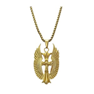 yunnique Stainless Steel <b>Cross</b> Pendant Necklace With Wings Gold Color Fashion Hip Hop Men's Jewelry - Product Image 5