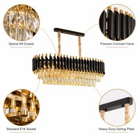Lustre rectangulaire moderne de luxe en cristal noir, lampe suspendue, lumière blanc chaud, pour salle à manger, plafond, maison, hôtel, décoration