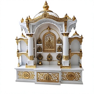 Grand Carved Wooden <b>Mandir</b> for Swaminarayan Temple Royal Wooden Temple for Prayer Hall Premium White Golden Carved <b>Mandir</b> USA - Product Image 2