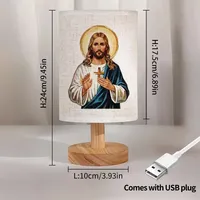 Lampe de chevet LED à motif de Jésus personnalisé avec abat-jour en tissu Veilleuse d'intérieur alimentée par USB pour cadeau de décoration de bureau à domicile