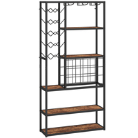 Casier à vin autoportant et armoire de bar en forme de rectangle avec support en verre pour bar à domicile et stockage d'alcool