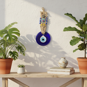12x32cm Macramé Tenture Murale Evil Eye Ornement Verre Design - Product Image 3