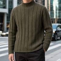 Pull à col roulé pour homme de haute qualité, vert olive, tricoté à grosses côtes larges, fabrication OEM ODM