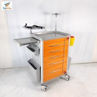 Carrito de Emergencia Médico Profesional Multicolor, Carrito de Enfermería de Plástico para Hospital, 5 Cajones, Poste para Suero Intravenoso, Clínica, Sala de UCI