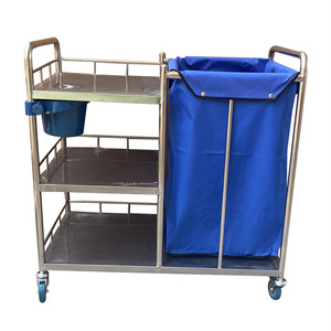 Jinbokang Stainless Steel Cleaning Cart 900x450x880mm Three Layers With Blue <b>Bag</b> For Hospital Use - Product Image 5