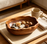 Bol à soupe en bois massif, bol décoratif pour fruits, bol à pâte en bois, bol en bois poli, bol décoratif, saladier naturel