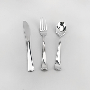 Bộ đồ ăn chất lượng cao, bán buôn, đồ dùng bằng nhựa giả bạc, kiểu dáng cổ điển, viền đôi, dùng cho đám cưới, tiệc tùng, bộ đĩa nhựa - Product Image 4