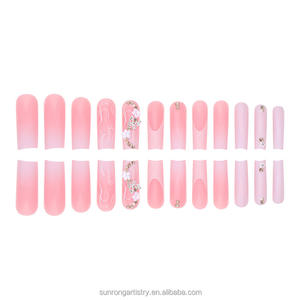 <span class=keywords><strong>Uñas</strong></span> Postizas de Estilo Europeo y Americano, <span class=keywords><strong>Largas</strong></span> y Duraderas, con Diseño de Flores Pequeñas en Degradado y Pedrería, 24 Piezas al por Mayor - Product Image 4