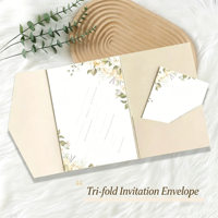 Carpeta de Invitación de Boda de Papel Artístico con Acabado Mate, Plegable en Tres Partes, con Bolsillos, Corte Láser, Tarjeta de Regalo Personalizada, Tamaño Personalizado para Bodas y Eventos