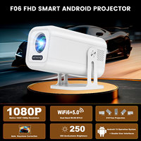 Projecteur F06 1080P HD, 250 lumens ANSI, courte focale 1,25:1 avec Android TV, Bluetooth, pour chambre à coucher, jeux et cinéma en plein air |   Mise à niveau