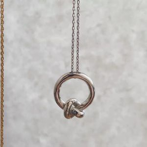 S925 Sterling Silver Knotted <b>Ring</b> <b>Necklace</b> Simple Design Clavicle Chain Women's Jewelry Gift - Product Image 3