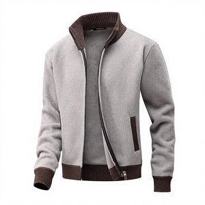 Trendy <b>Men's</b> Turtleneck <b>Full</b> <b>Zip</b> Fleece Knit <b>Cardigan</b> Jacket Technical Fabric Contrast Trim Business Casual Outerwear ODM Bulk - Product Image 3