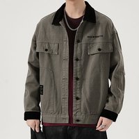 Veste en jean personnalisée OEM pour homme, denim gris délavé, col contrastant, coupe décontractée, boutonnée, vêtement de travail, vêtement d'extérieur