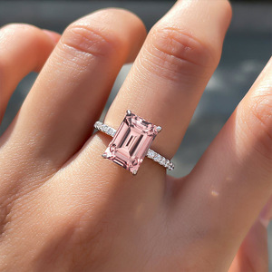 Sgarit Fine Jewelry Factory 14K Anillo de oro Joyería 3ct Corte Esmeralda Pink Morganite Anillo Joyería fina Anillos de piedras preciosas naturales - Product Image 5