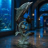 Sculpture personnalisable grandeur nature en bronze de dauphin et tortue marine pour paysages marins, statue en bronze