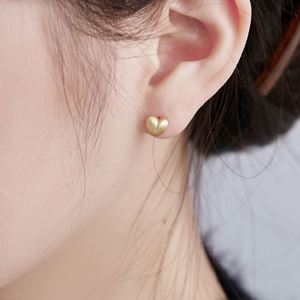 Dylam Stylish Minimalist Women <b>Fine</b> Jewelry Hypoallergenic S925 Silver 18K Gold Wire Texture Heart Shape <b>Stud</b> <b>Earrings</b> - Product Image 4