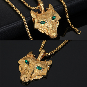 Collar con Colgante de <span class=keywords><strong>Lobo</strong></span> Vikingo de Cristal para <span class=keywords><strong>Hombre</strong></span> con Ojos Verdes, Collar Talismán de <span class=keywords><strong>Lobo</strong></span> Escandinavo Celta Nórdico - Product Image 2