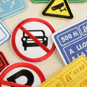 New Iron on Twill Embroidered Road Sign No Parking Patch for <b>Hat</b> Hoodies <b>Bag</b> Decoration - Product Image 4
