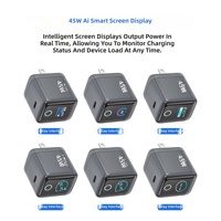 Chargeur mural 45W GaN PD QC3.0 à 3 ports avec écran couleur TFT intelligent AI, adaptateur de voyage universel Type C avec protection OTP pour