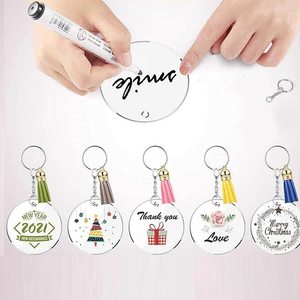 Porte-clés en acrylique transparent en forme de disque rond, supports vierges avec impression UV, en plastique - Product Image 1