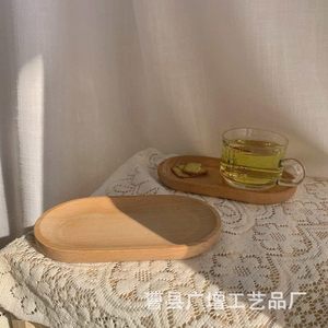 Japanese Style Minimalist Solid Wood Oval <b>Tray</b> Natural Color For <b>Tea</b> Coffee Snacks Serving - Product Image 3