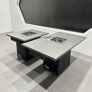 <span class=keywords><strong>Table</strong></span> à fondue sans fumée en acier inoxydable moderne personnalisée KLEADONE pour restaurant 4 personnes, design résistant à l'eau et durable - Product Image 2
