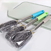Nouvelle conception Brosse à boule en fil d'acier inoxydable à long manche pour casseroles, poêles, bouteilles – Éponge à récurer en acier pour cuisine