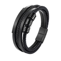 Bracelets en cuir véritable tressé pour hommes POYA en gros, avec boucle magnétique en acier inoxydable 316L