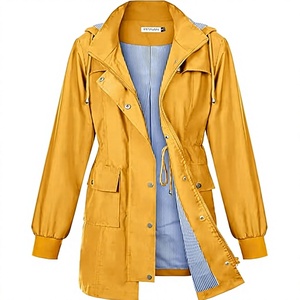 PITINANI Gabardina amarilla con capucha para mujer, con capucha desmontable, cierre de cremallera, manga larga, ropa de abrigo informal para primavera - Product Image 1