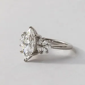 Anillo de compromiso de racimo de hoja de diamante de laboratorio Anillos de diamantes de estilo Art Deco de plata esterlina 925 - Product Image 2