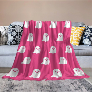 Manta de Felpa con Estampado de Fantasma Rosa, Rectangular, Antipilling, Decoración para el Hogar, Estilo Otoñal, Diseño Simple, Lavable a Máquina - Product Image 1