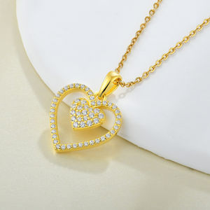 Plaqué or 18 carats Zircon Dainty Layered Double Heart Design Pendentif Collier Bijoux en argent sterling 925 <span class=keywords><strong>pour</strong></span> femmes - Product Image 3