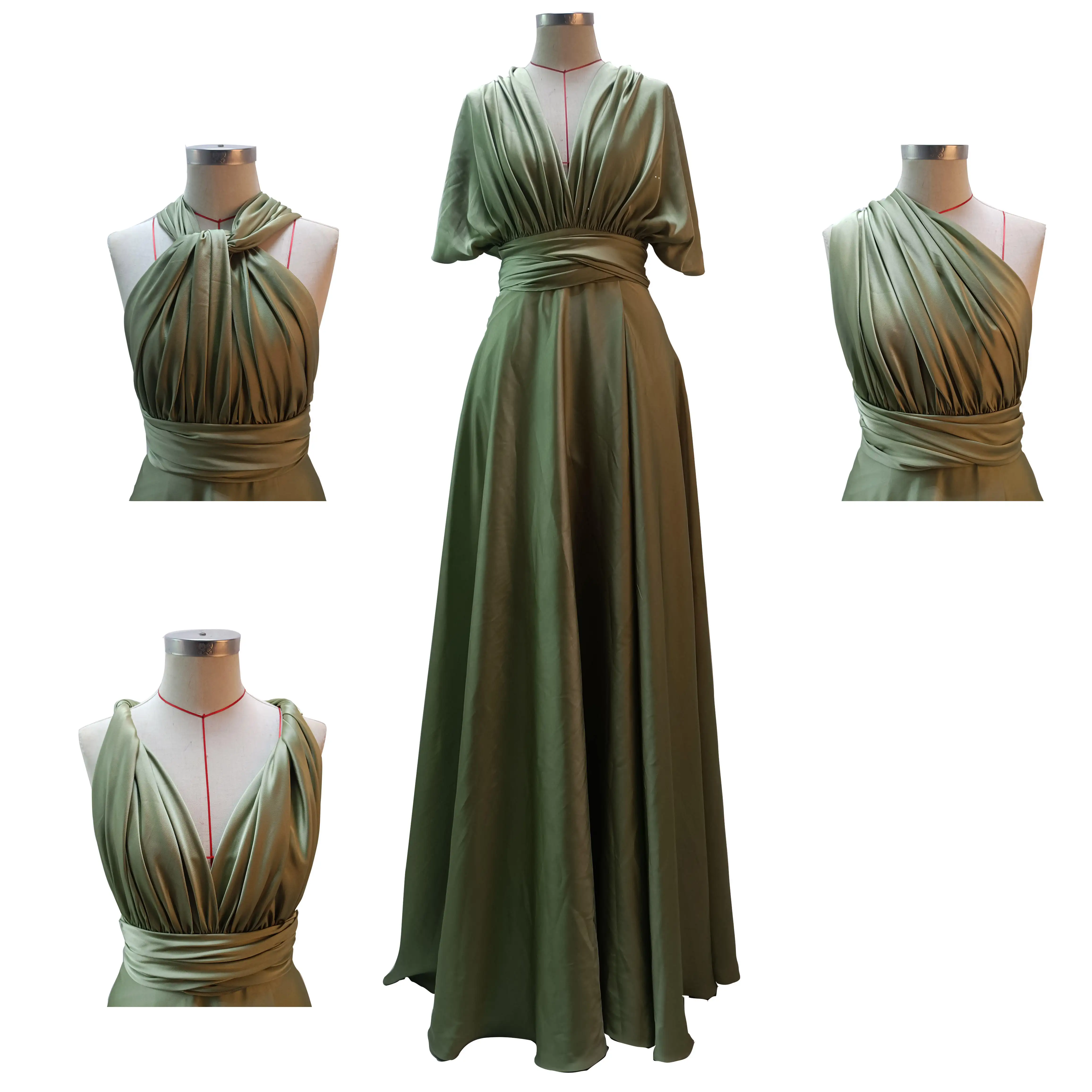 Tenmail New Arrival Infinity Evening Gown Green Satin Floor Length Multiway Convertible Birthday Party Evening Dress