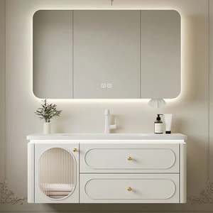 Meubles de salle de bain de style shaker haut de gamme, style luxe léger, laque blanche, meuble-lavabo pour appartement - Product Image 1