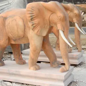 Grande statue d'éléphant en marbre sculptée à la main en pierre naturelle pour jardin