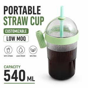 Vaso de Café Portátil de 540 ml con Pajita, Vaso de Gran Capacidad para Café Helado, Té con Leche, Jugo y Agua, para Viajes al Aire Libre, Oficina y Uso Diario - Product Image 1