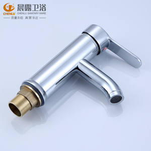 Grifo de lavabo de un solo orificio de acero inoxidable, moderno, de montaje en cubierta, con una sola manija, de curva baja, para agua fría y caliente. - Product Image 4